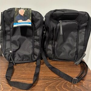Greg Norman Black Travel Pocketed Zip Carry Strap Nylon Shoe Bags (2 in set)